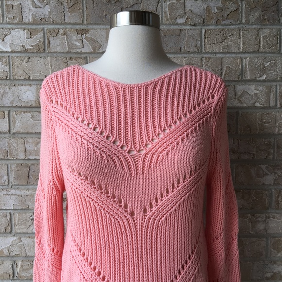 NWT LOFT Pointelle Scoop Back PeachPink Sweater XL - Picture 5 of 7